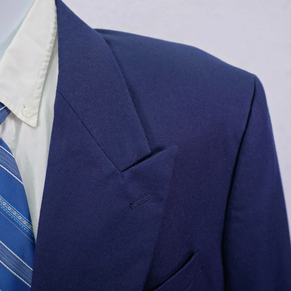 Oscar De La Renta‎ Blue Wool 6 Gold Button Peak Lapel Blazer 44L / Slim Fit 46L